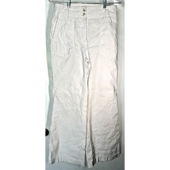 Anthropology Maeve Wide Leg Stretchy White Linen Blend Pants Womens 14 - Picture 1 of 11